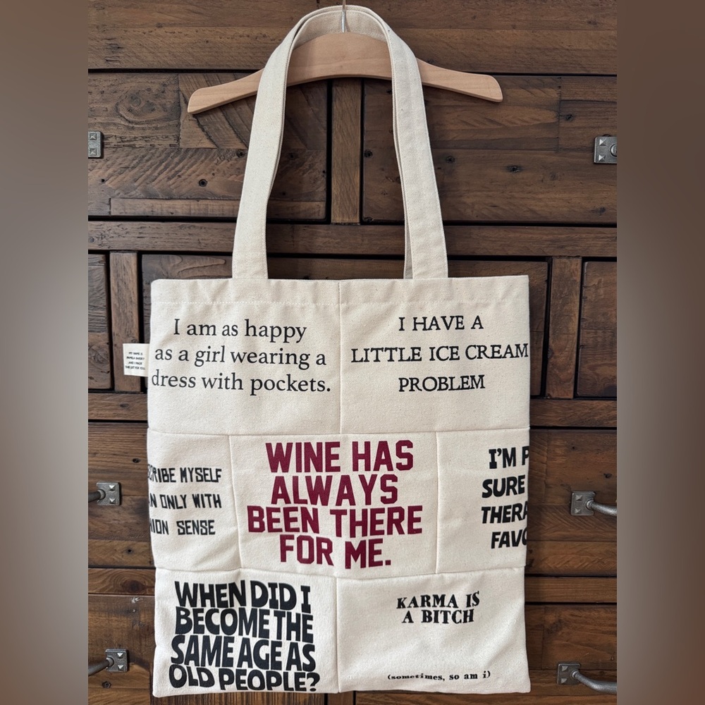 Pamela Barsky Patchwork Canvas Tote Bag Funny Quotes Eco Market Shoulder Bag